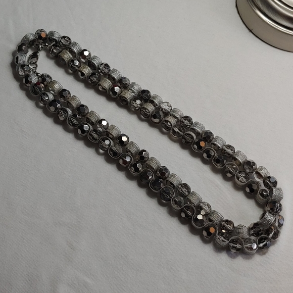 LOFT Silver Beads & Ribbon Long Necklace!!! - Picture 1 of 6